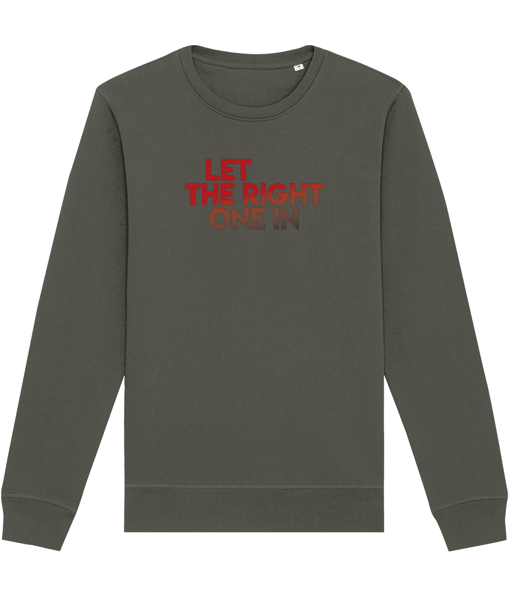 Gender-neutral sweatshirt in organic fabric with eco and self-empowering message and with vintage vampire film aesthetic.