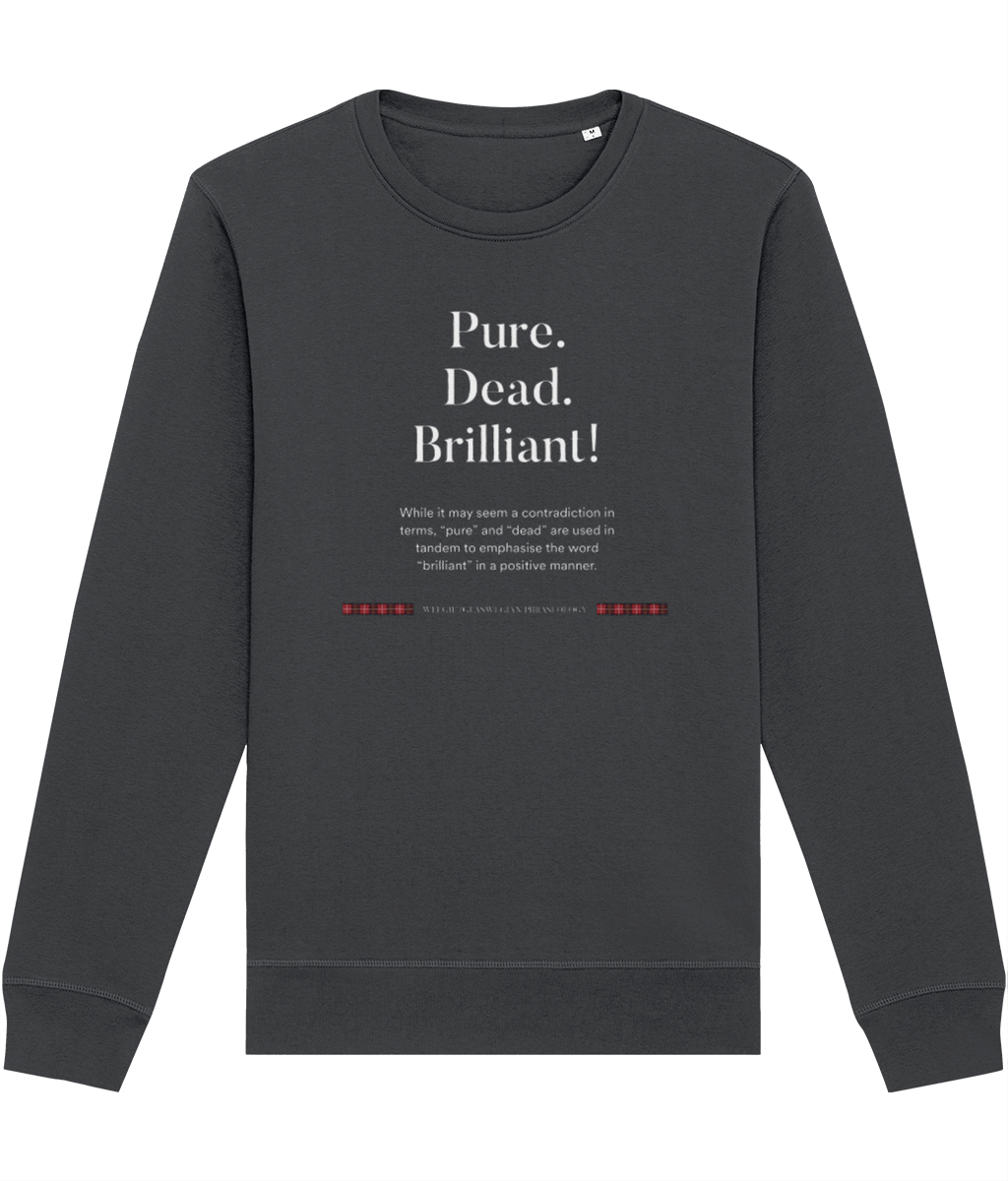 A true Scotts menswear staple, the organic cotton 'Pure, Dead, Brilliant!' Glaswegian Slang sweatshirt rocks!