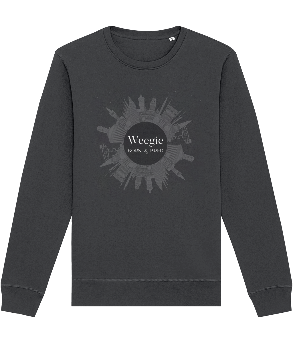 Show off your Weegie pride in the Glaswegian Slang 'Weegie Born & Bred' organic cotton sweatshirt! Ideal jumper Scotland!