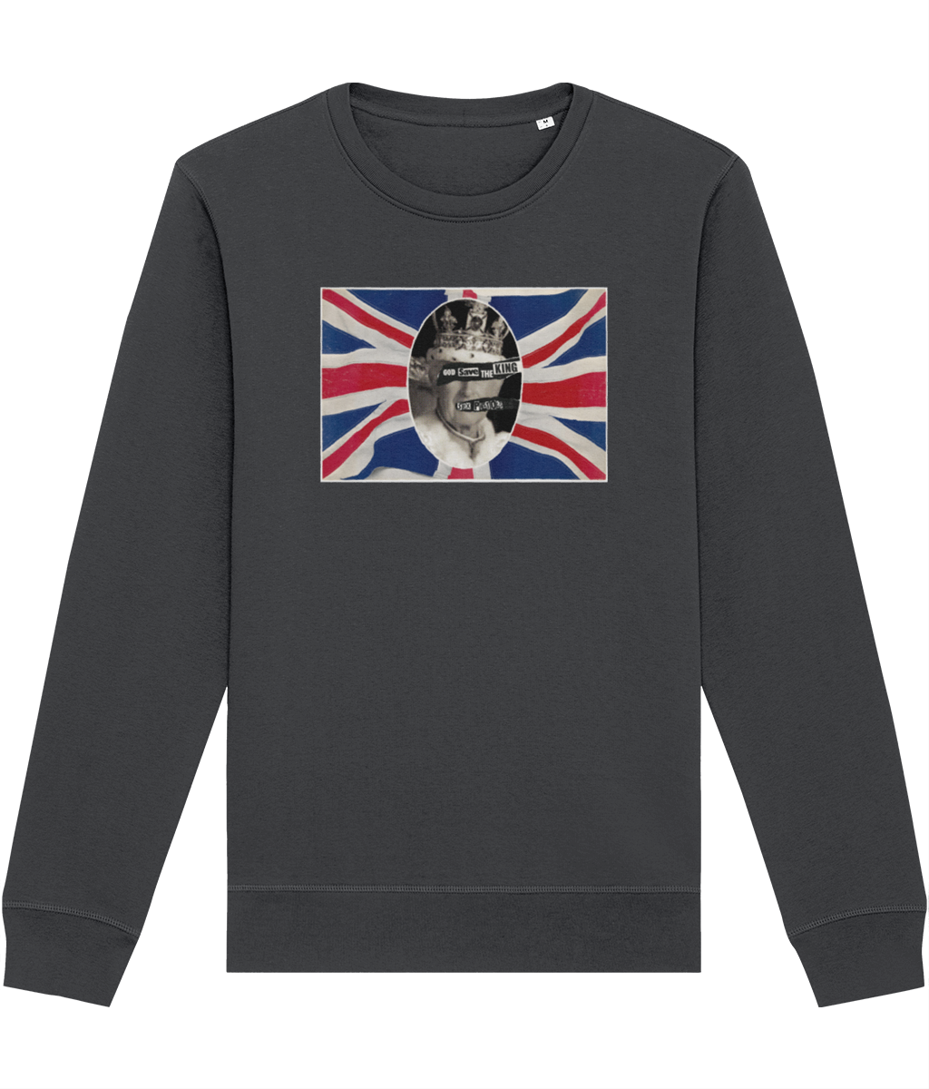 Comfortable unisex sweatshirt with punk-inspired Sex Pistols slogan and organic cotton blend