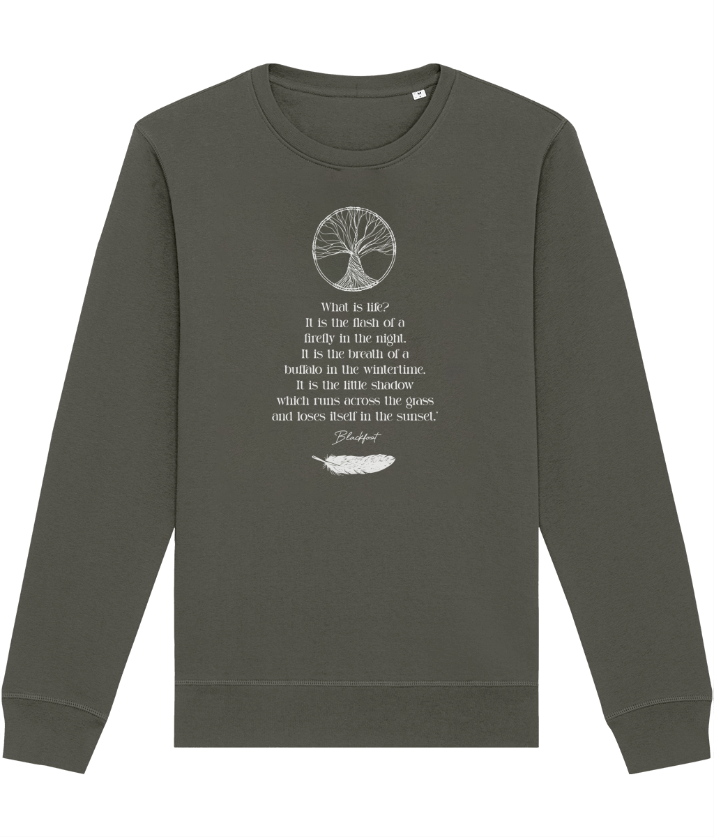 Organic cotton Urban 'Native American Poem' sweatshirt with message slogan, inspired by Native American Indians.