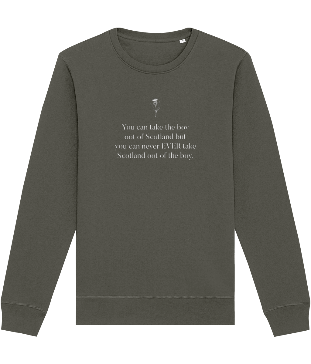 Scottish phrases funny? This Organic Cotton 'Scottish Boy Always' Scotland Sweatshirt says it all!