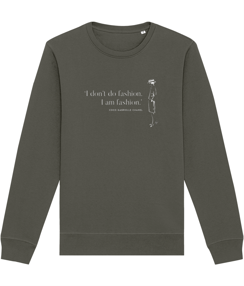 Quotes 'I Am Fashion' Coco Chanel Organic Cotton Sweatshirt - bold mens graphic sweatshirt
