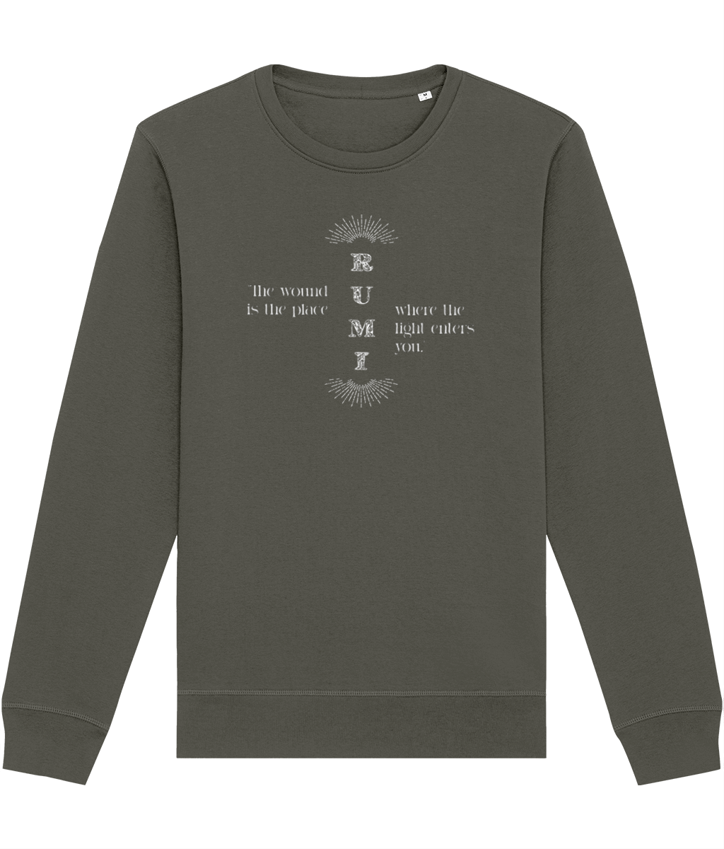 Famous Quotes 'Light Entering' Rumi Organic Cotton Sweatshirt with inspirational quote design