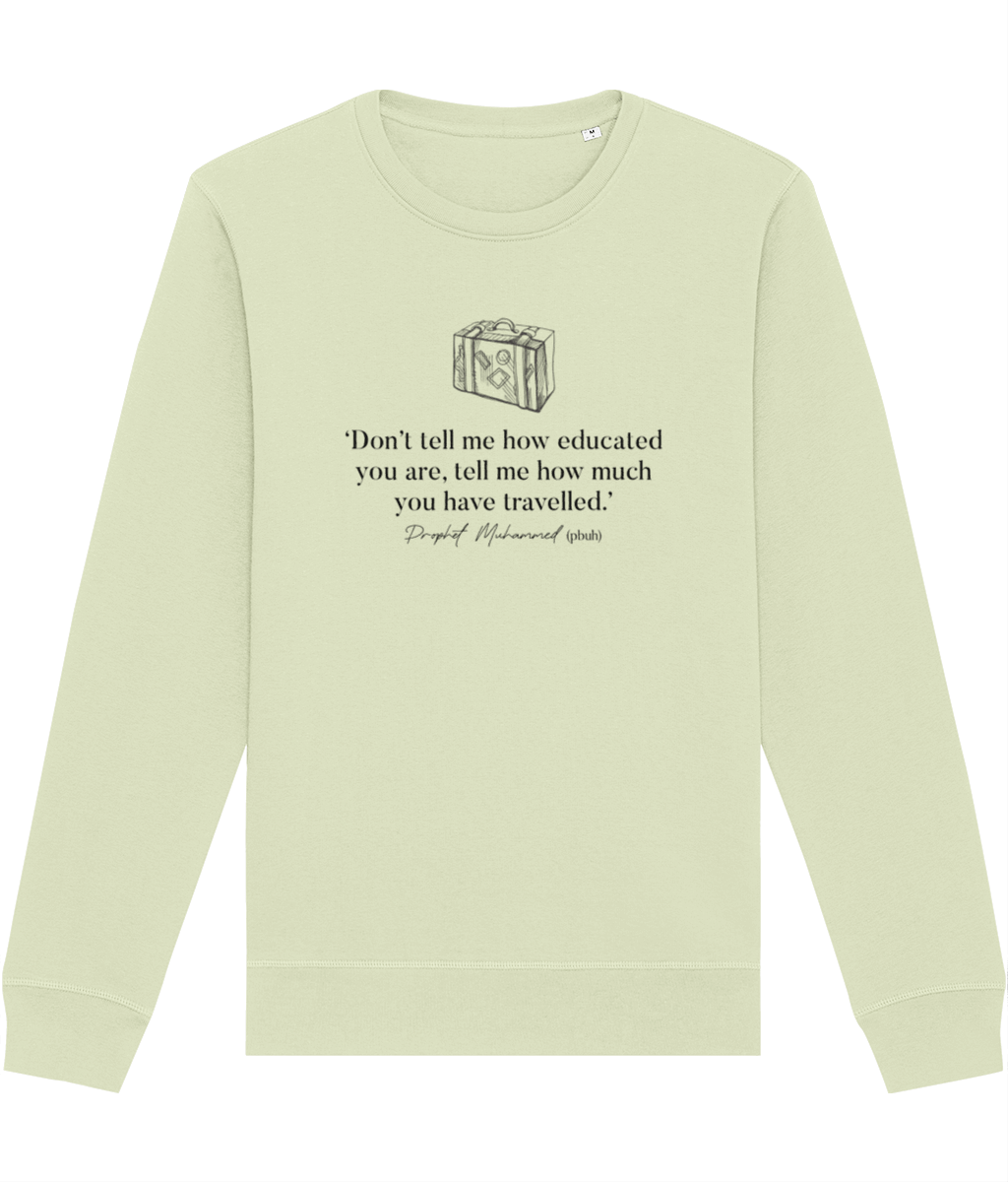 Love funny travel slogans? Get the Adventure 'Well-Travelled' Islamic organic cotton sweatshirt today!