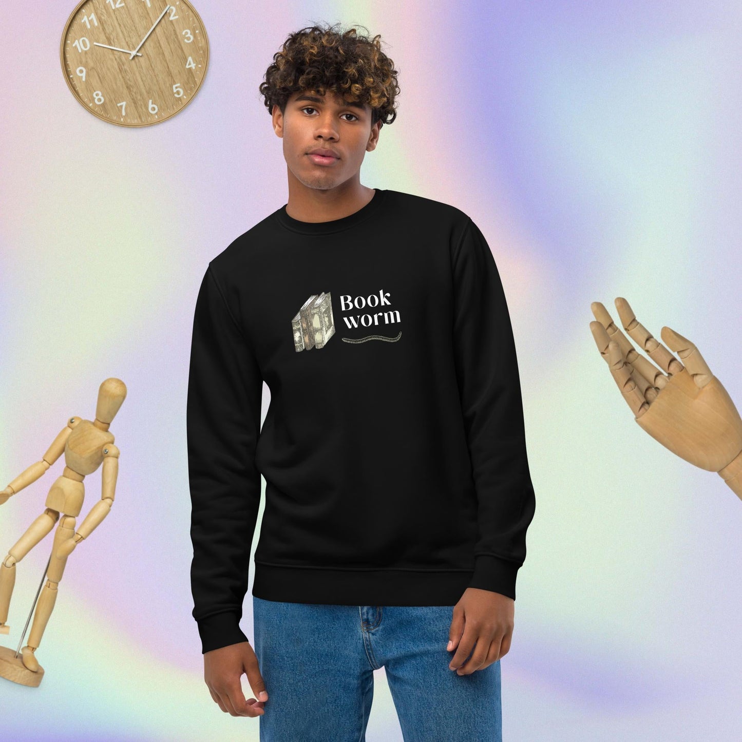 Top mens sweatshirt: 'Bookworm' organic cotton for him.