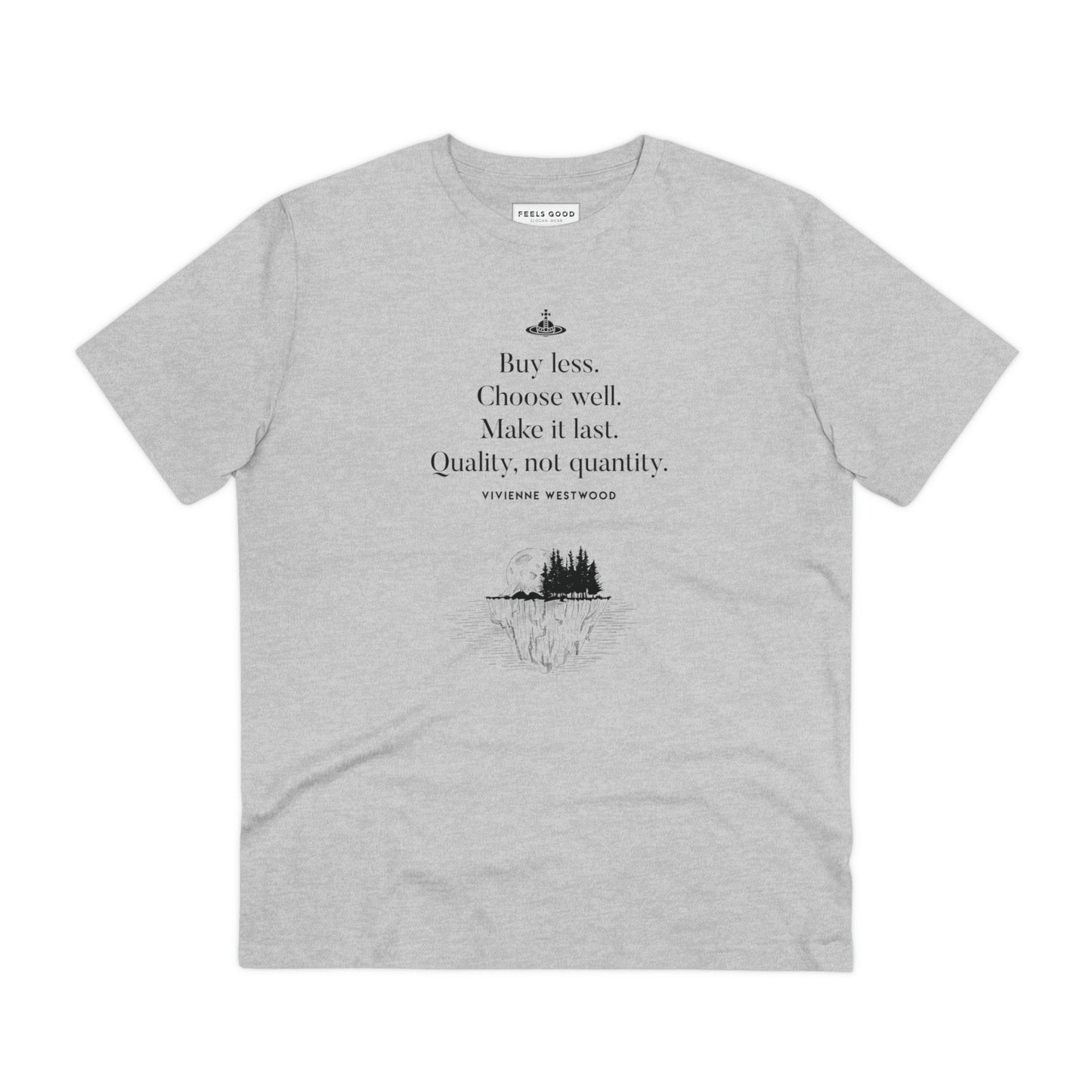 T-shirts with slogans for men – "Buy Less" climate change message