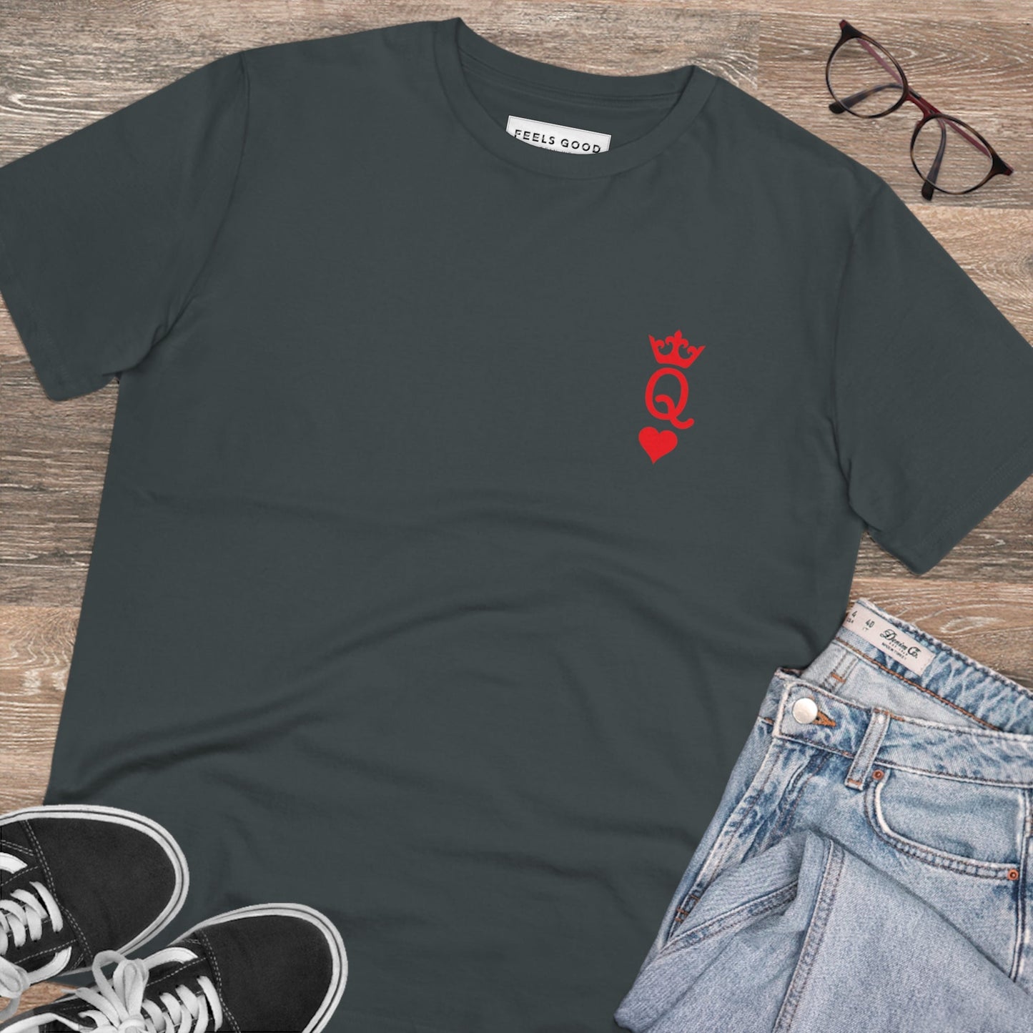 Positive thinking day tee: 'Queen Of Hearts' organic cotton.
