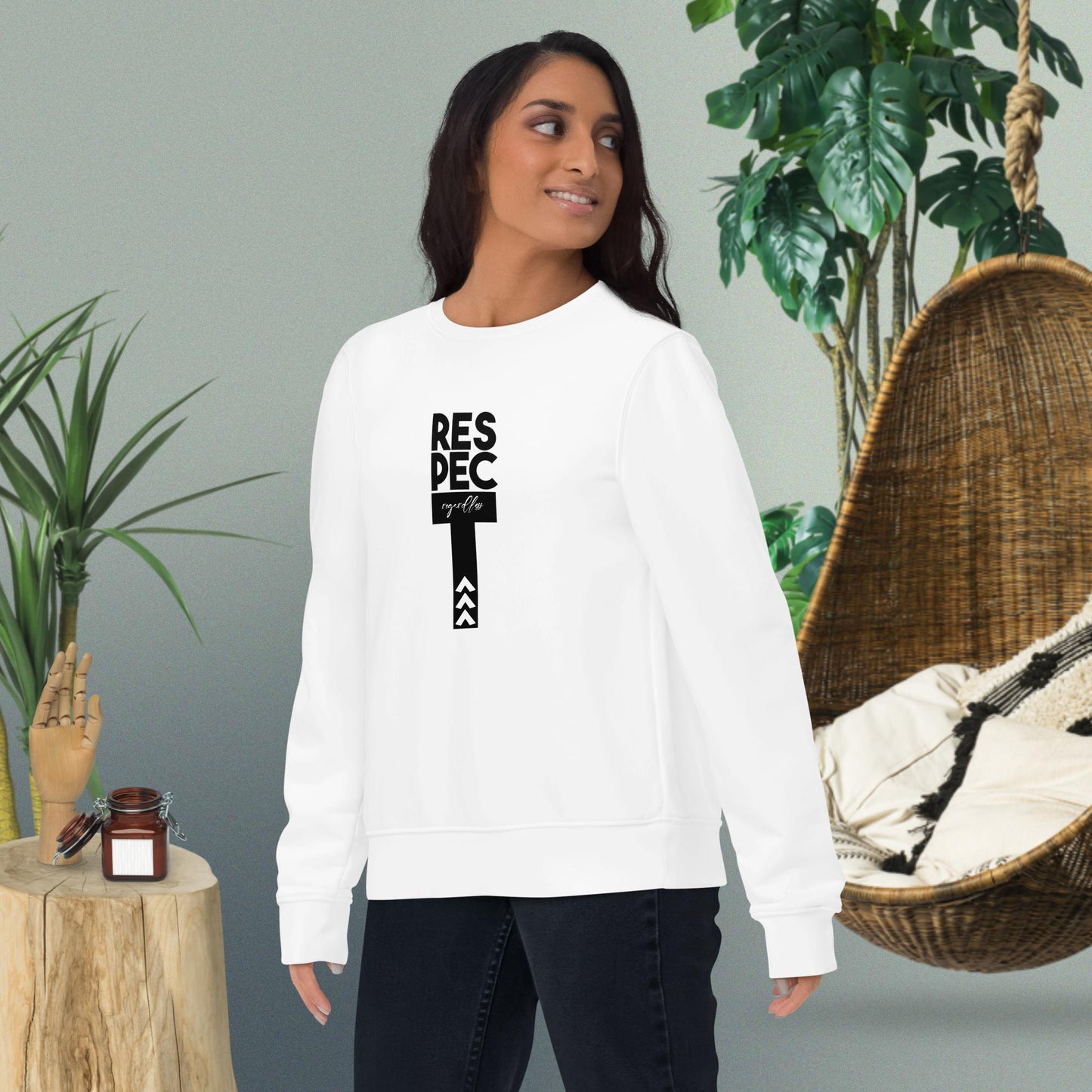 Contemporary 'Respect Regardless' organic cotton sweatshirt is perfect as a sweatshirt for women.