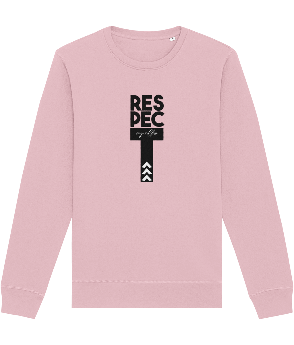 Contemporary 'Respect Regardless' organic cotton sweatshirt—wear your feminist values with pride.