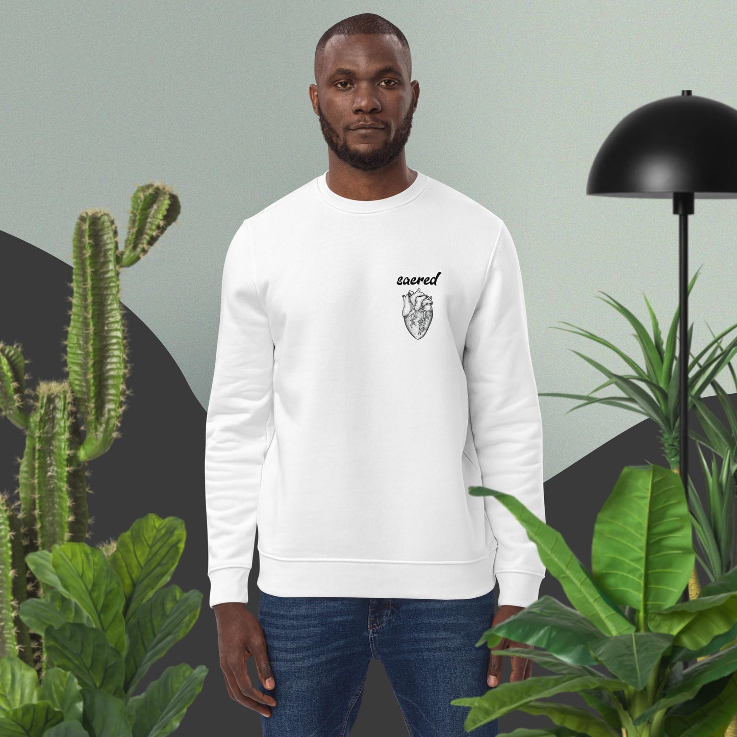 Radiate peace in the Contemporary 'Sacred Heart' Organic Cotton Sweatshirt