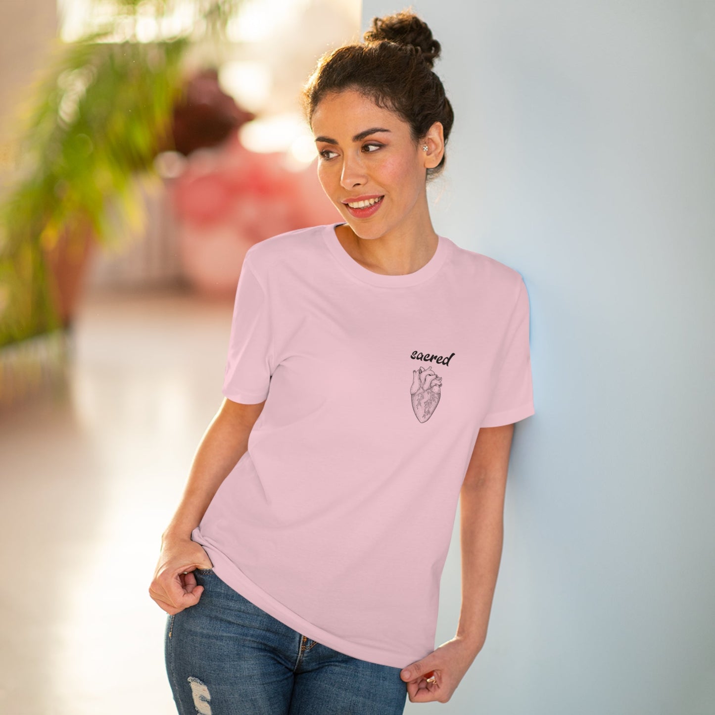 Top t-shirt: Contemporary 'Sacred Heart' for good vibes.