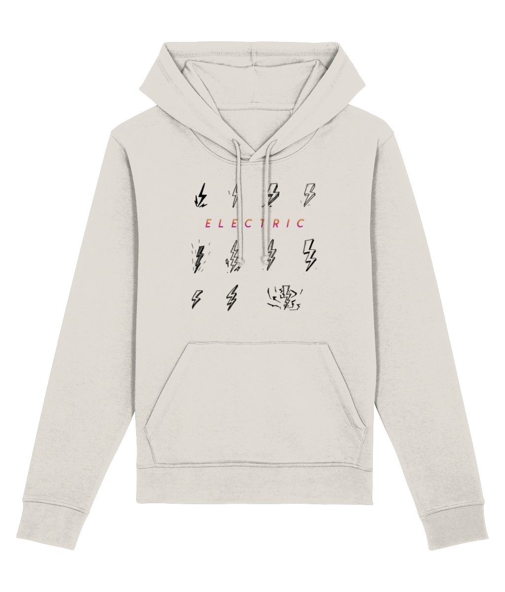 Cozy organic hoodie with a unique electric theme