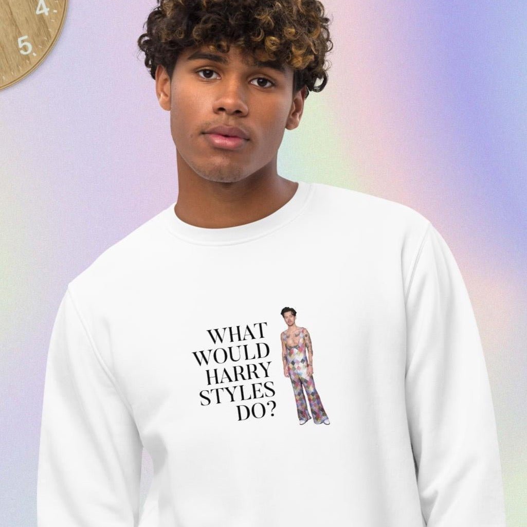 Contemporary 'What Would Harry Styles Do?' Organic Cotton Sweatshirt with uplifting vibe