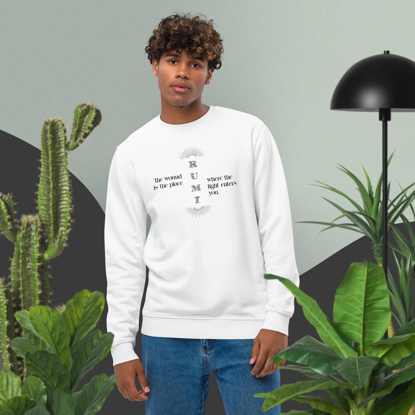 Famous Quotes 'Light Entering' Rumi Organic Cotton Sweatshirt for graphic sweatshirt lovers