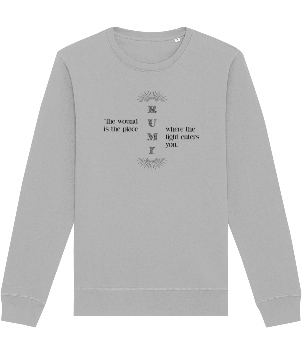 Famous Quotes 'Light Entering' Rumi Organic Cotton Sweatshirt with streetwear vibes