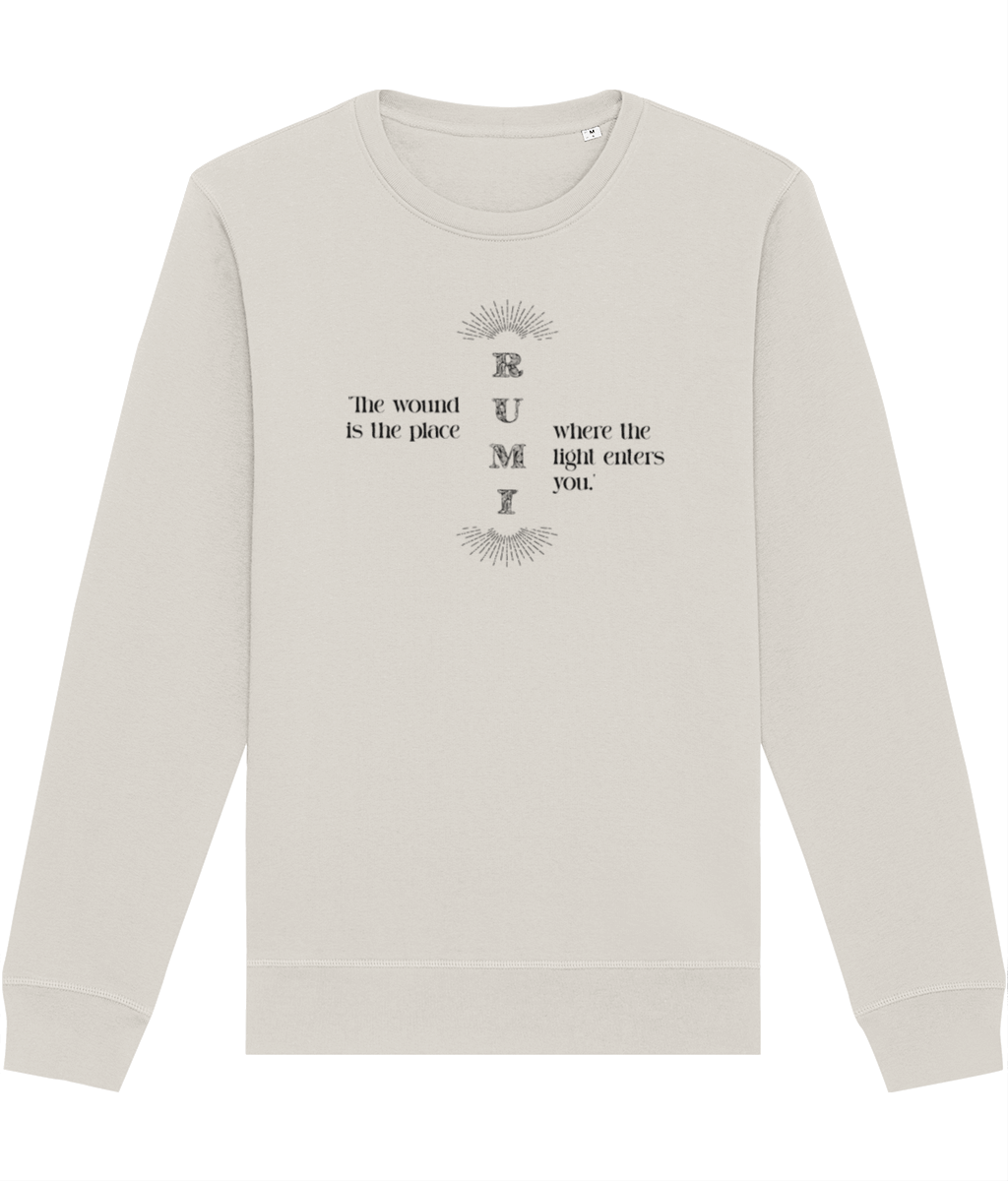 Famous Quotes 'Light Entering' Rumi Organic Cotton Sweatshirt featuring graphic quotes