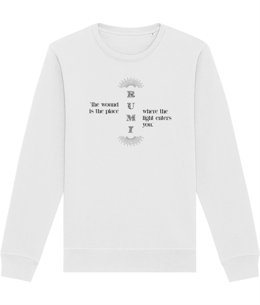 Famous Quotes 'Light Entering' Rumi Organic Cotton Sweatshirt, perfect for graphic sweatshirt fans