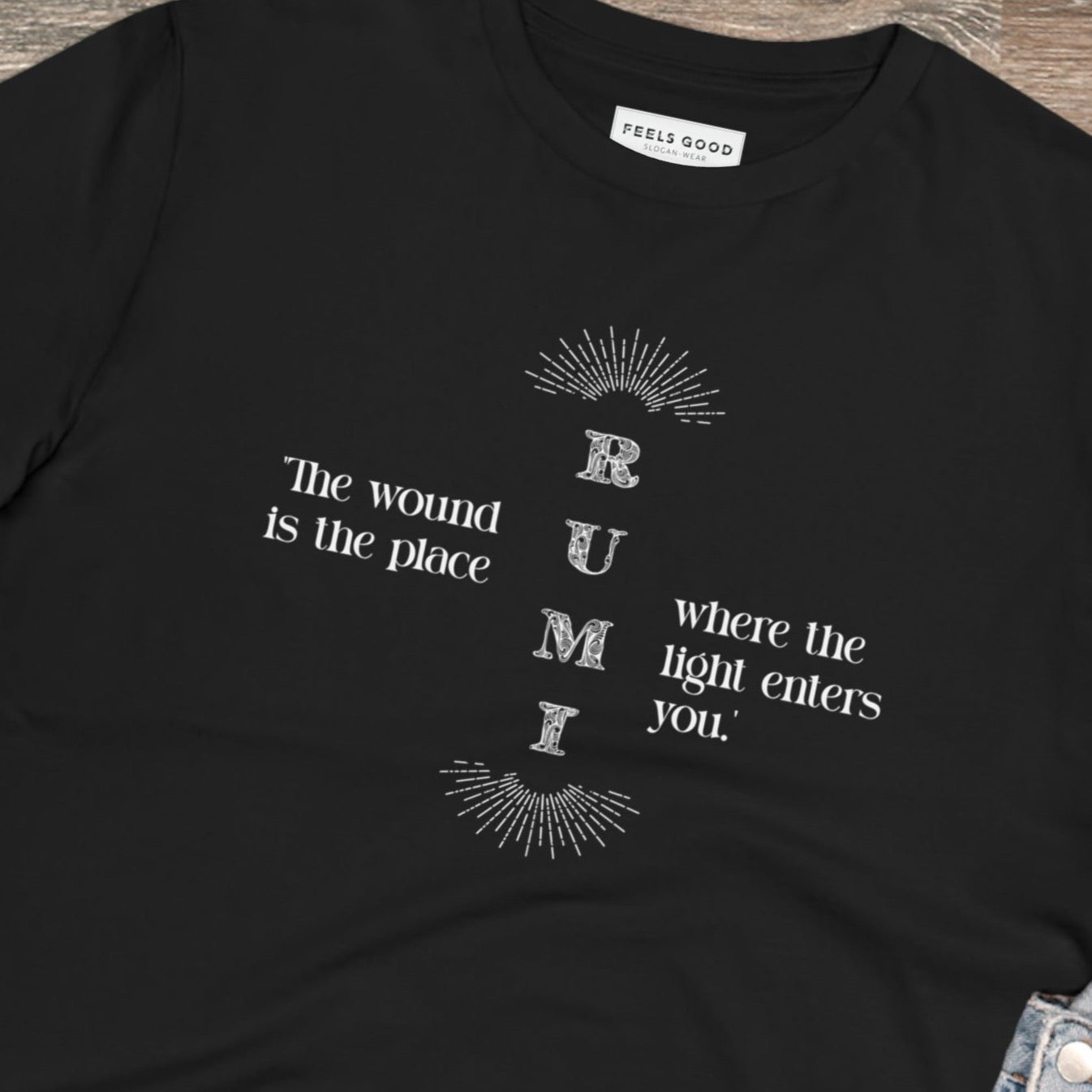 Famous Quotes 'Light Entering' Rumi Organic Cotton T-shirt - Famous Quote Tee