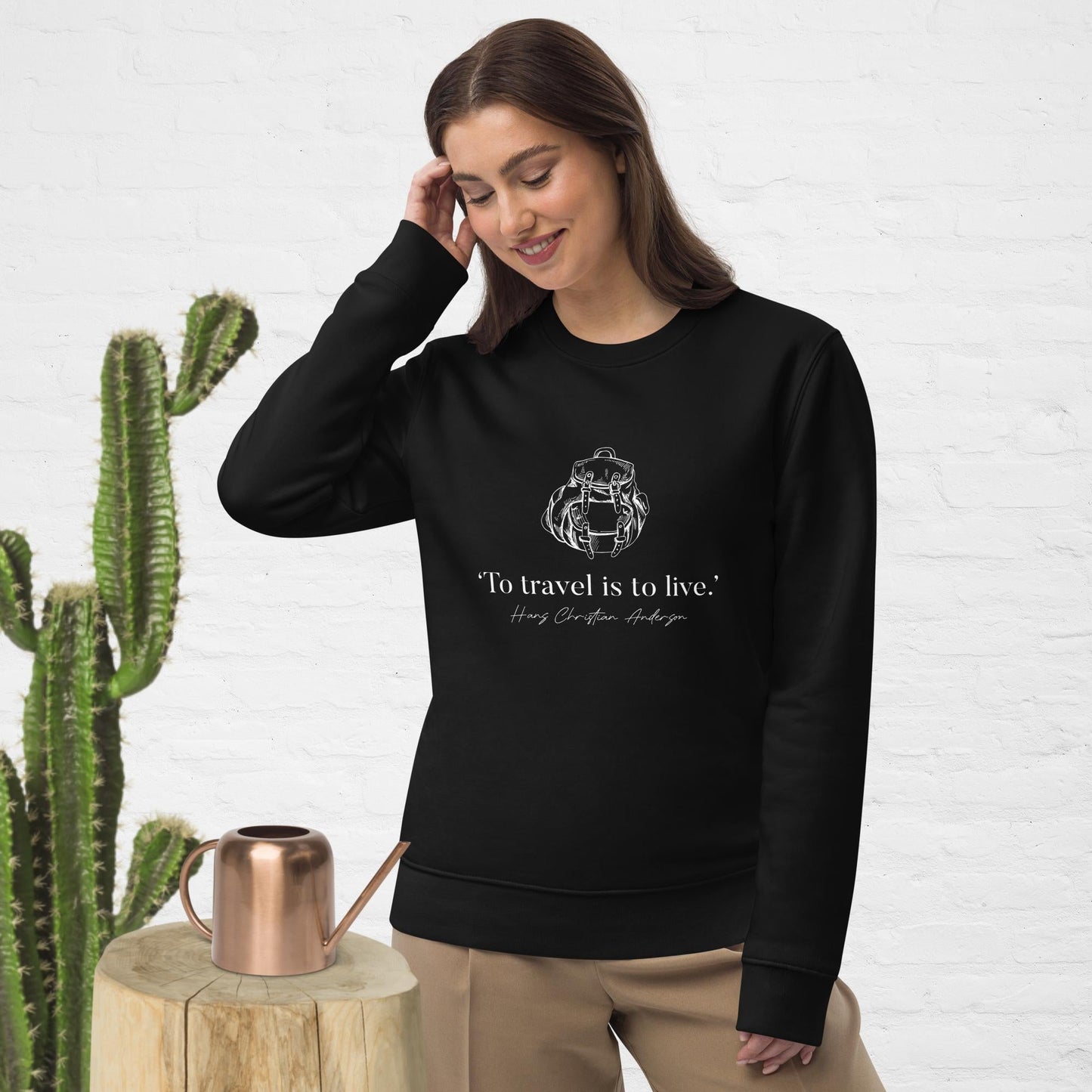 Stay cozy & inspired with the Famous Quotes 'Live To Travel' Hans Christian Organic Cotton Sweatshirt!