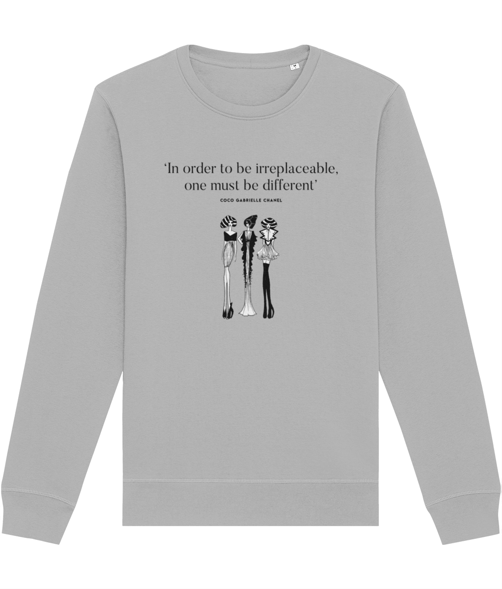 Embrace bold fashion with the 'Be Different' Coco Chanel Organic Cotton Sweatshirt with quotes.