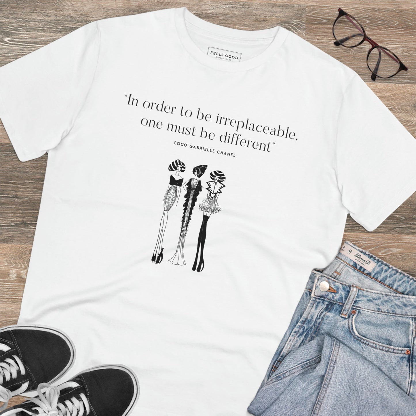 Luxury-inspired graphic T-shirt – Coco Chanel fashionista print