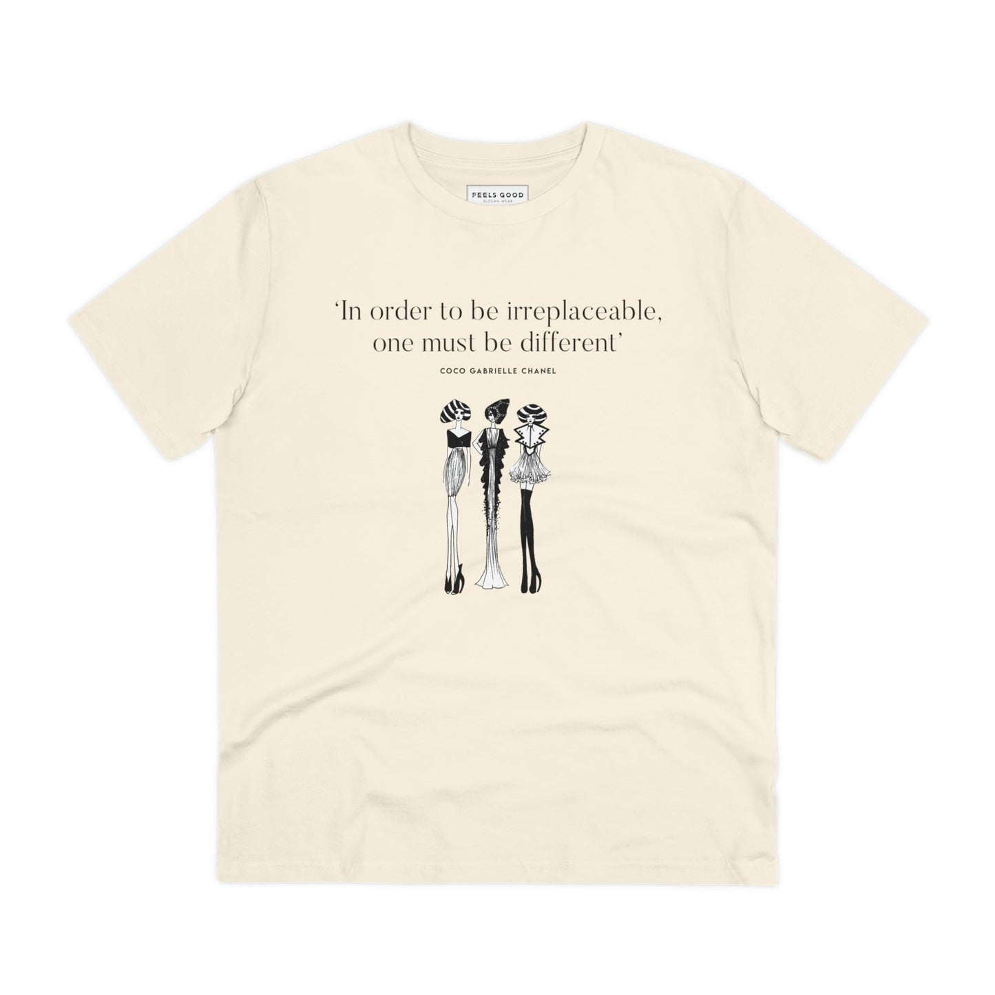 Casual elegance T-shirt – 'Be Different' Coco Chanel fashion-forward print