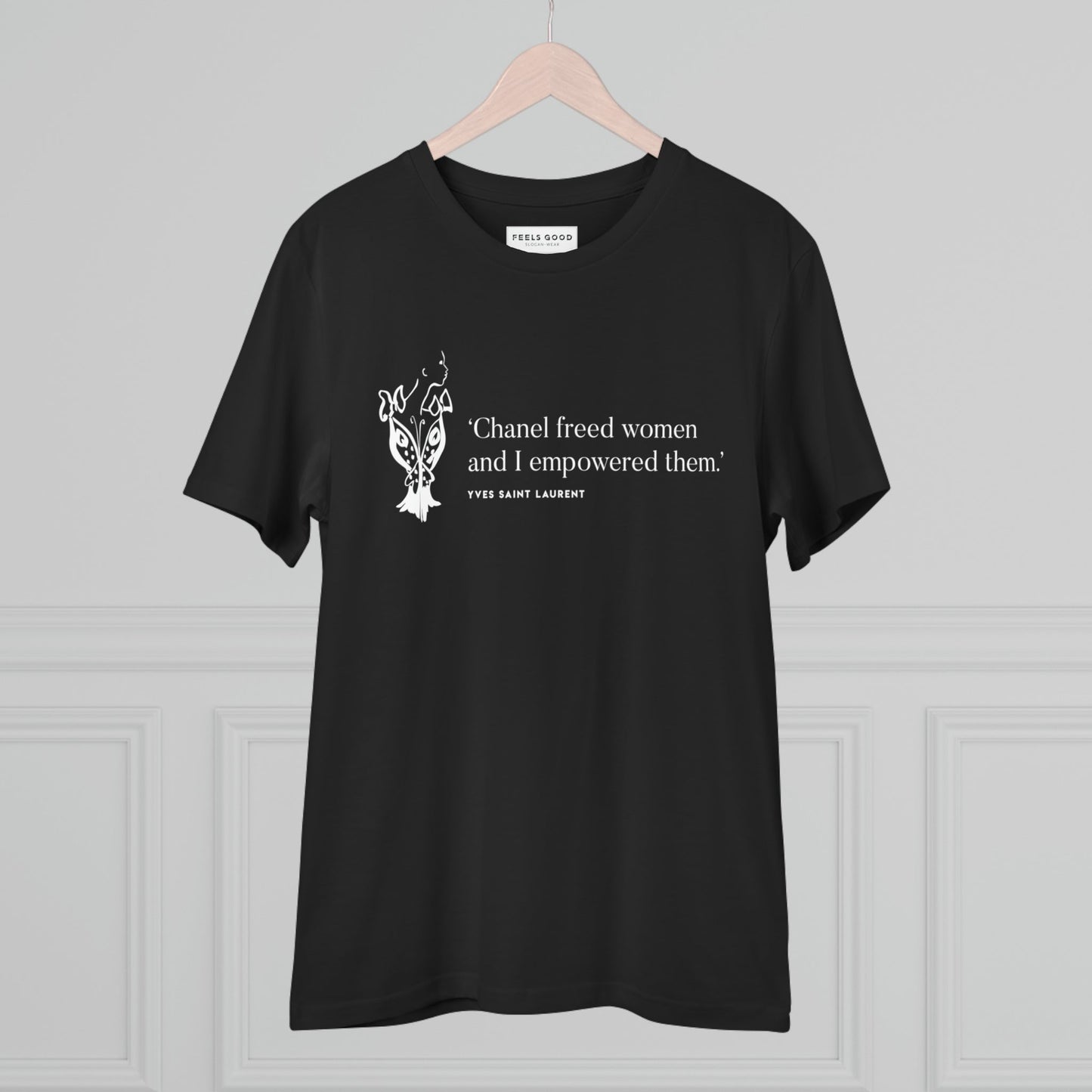 Statement style starts with the fashion 'Empowered' Saint Laurent organic cotton T-shirt now!