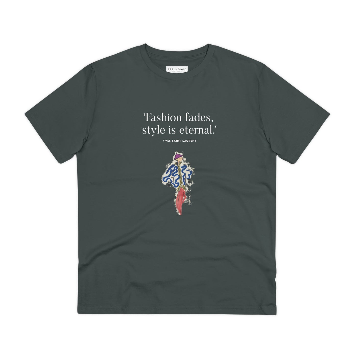 Minimalist yet bold: 'fashion 'Eternal Style' Saint Laurent organic cotton T-shirt & Vivienne Westwood mens T-shirt.