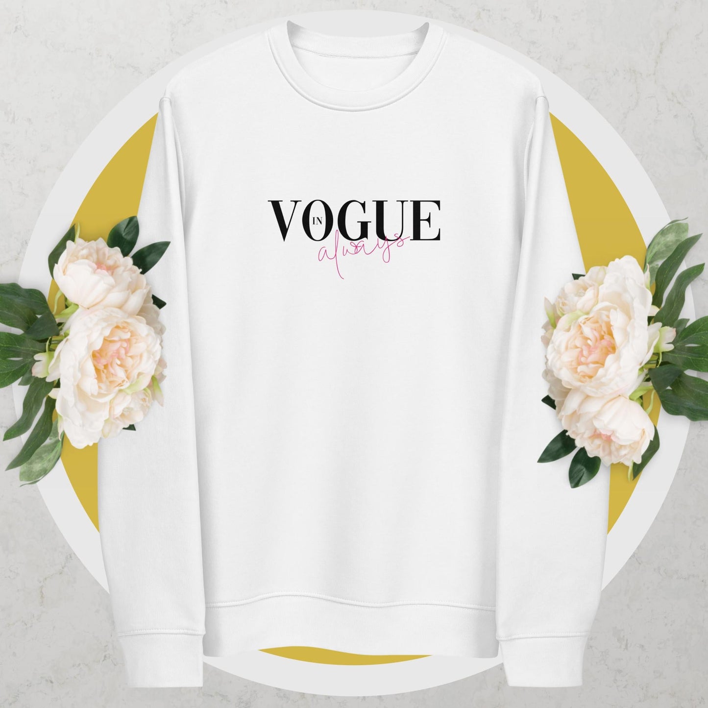 Wear "In Vogue" Organic Cotton Sweatshirt for a chic spiritual outfit every day.