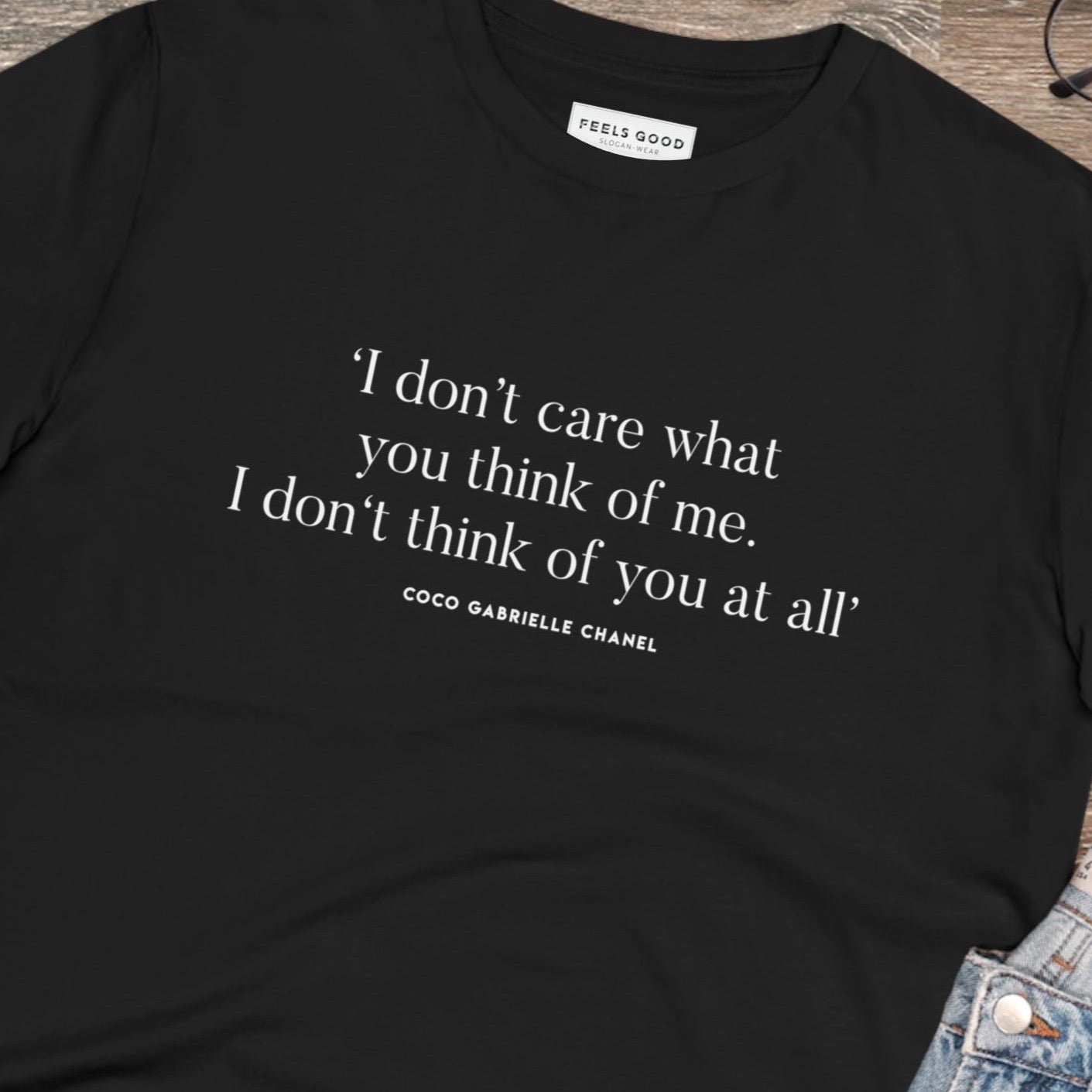Fashion 'Me, Myself & I' Coco Chanel Organic Cotton T-shirt: simple style, personal message.