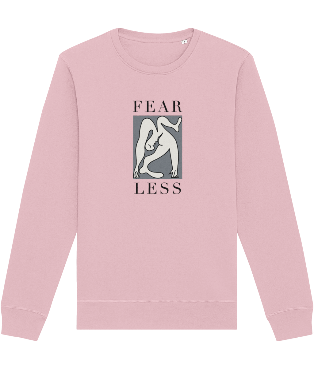 Stay comfy and strong in the feminist 'Fear Less' organic cotton sweatshirt, a bold sweatshirt for women.