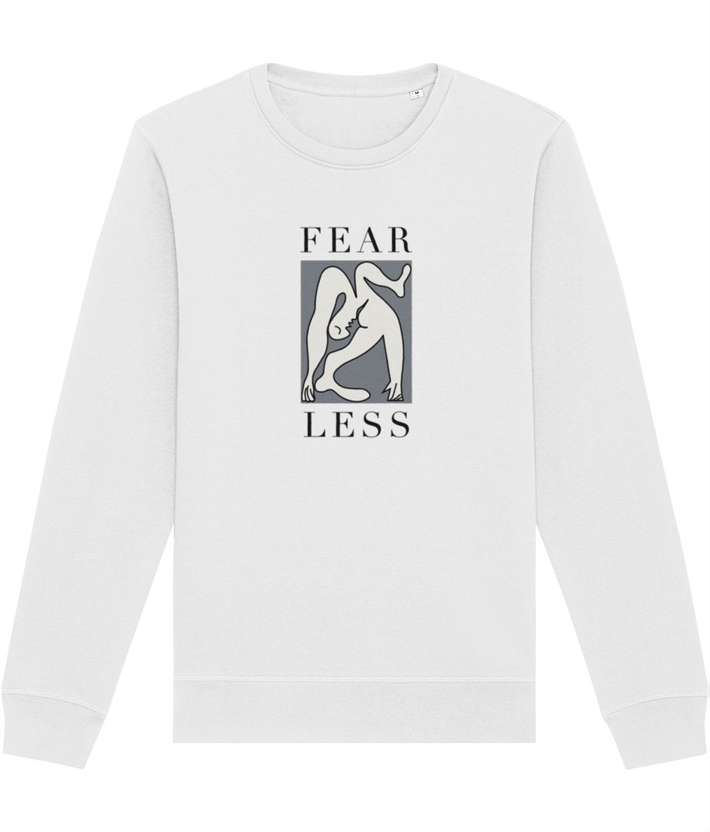Own your voice with the feminist 'Fear Less' organic cotton sweatshirt, a chic feminist sweatshirt.