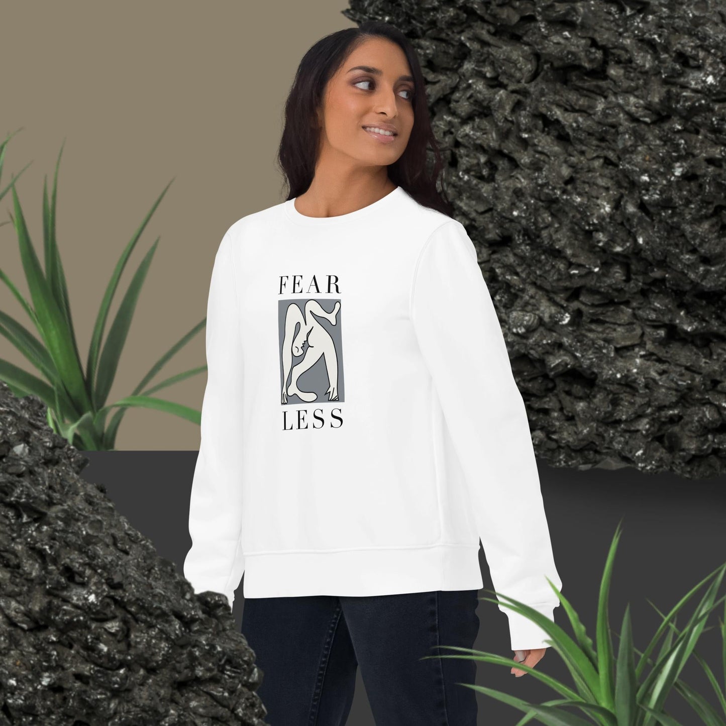 Feel empowered in the feminist 'Fear Less' organic cotton sweatshirt, a must-have sweatshirt for women.