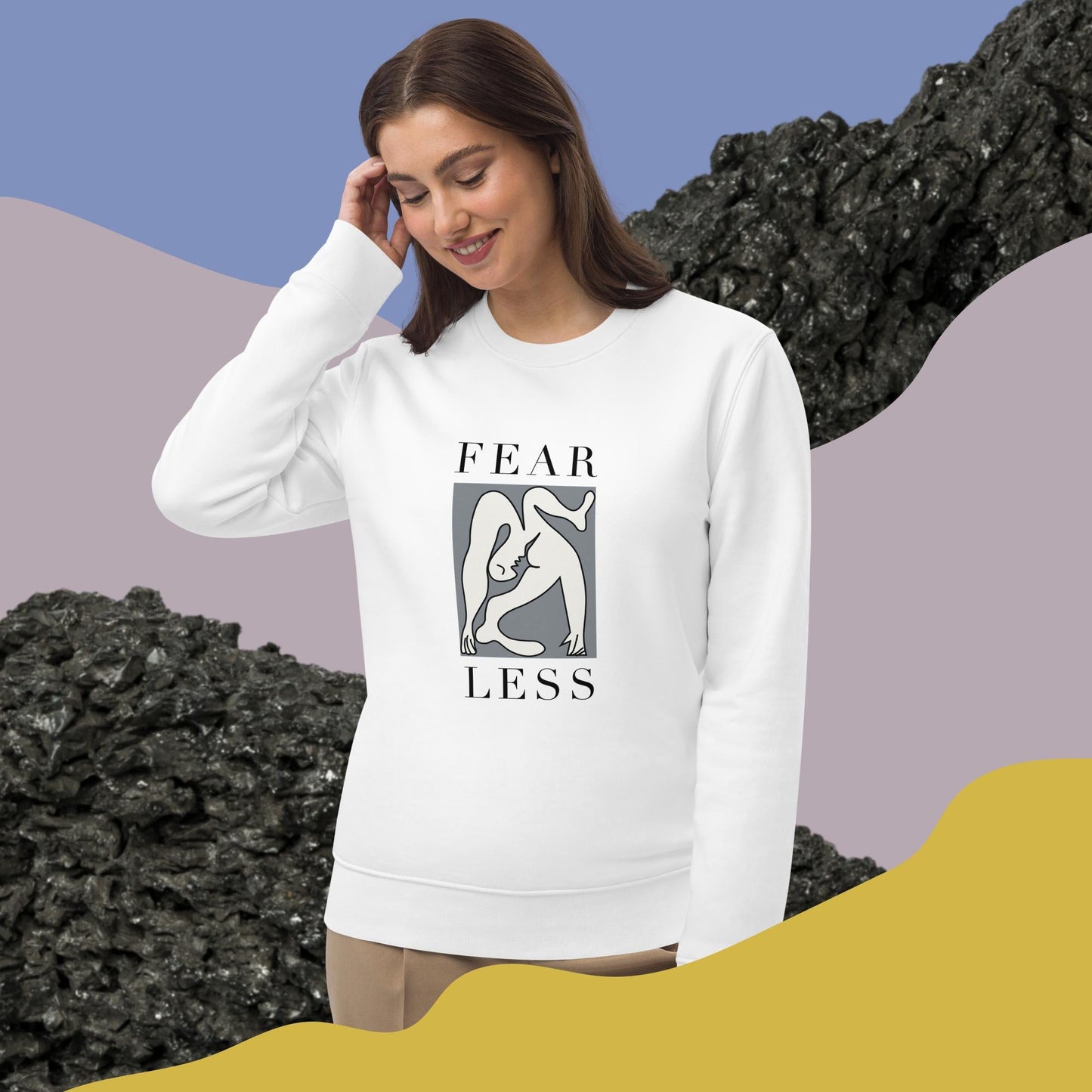 Make a statement with the feminist 'Fear Less' organic cotton sweatshirt, a bold sweatshirt for women.