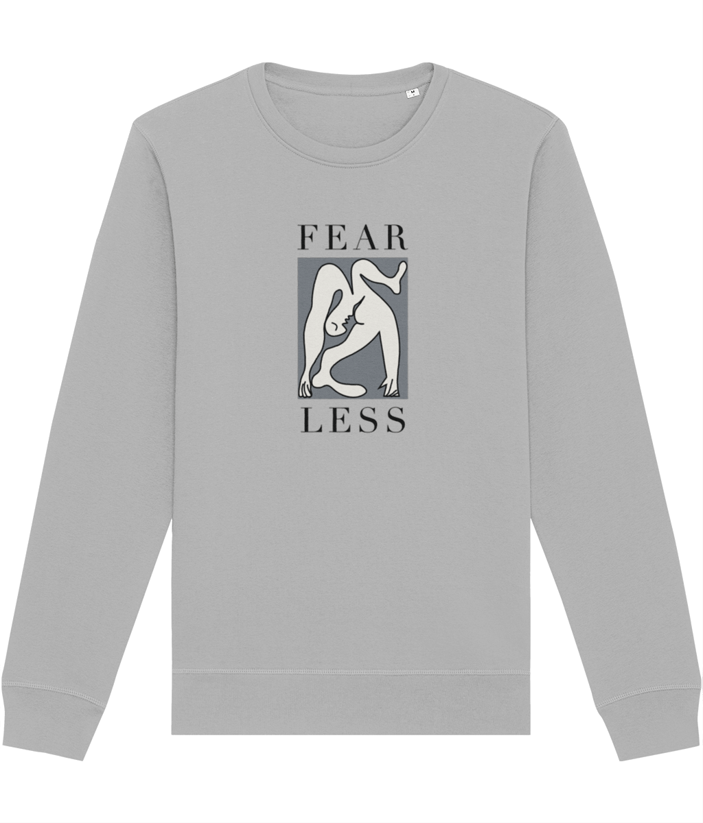 Cozy up in the feminist 'Fear Less' organic cotton sweatshirt, a top choice black sweatshirts for women.