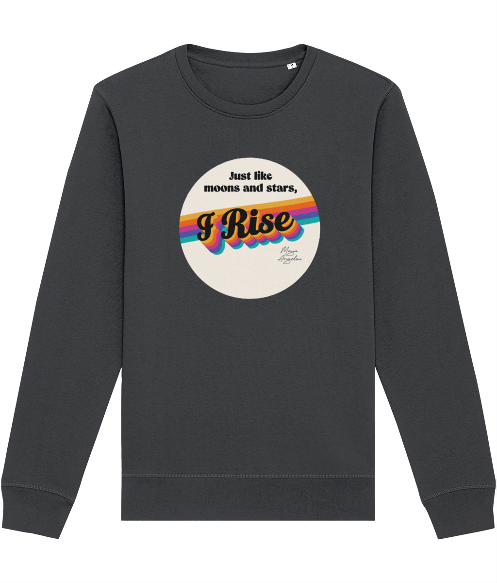 Feminist slogan sweatshirt – Feminist 'I Rise' Maya Organic Cotton Sweatshirt in grey