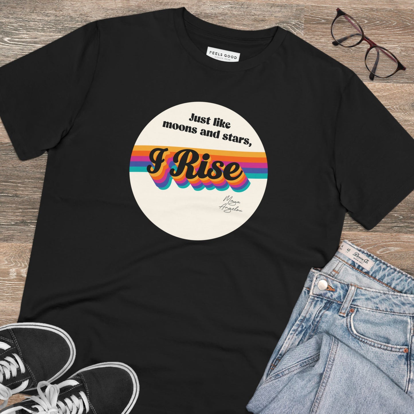 Feminist 'I Rise' Maya Organic Cotton T-shirt – neutral t-shirts for feminist fashion