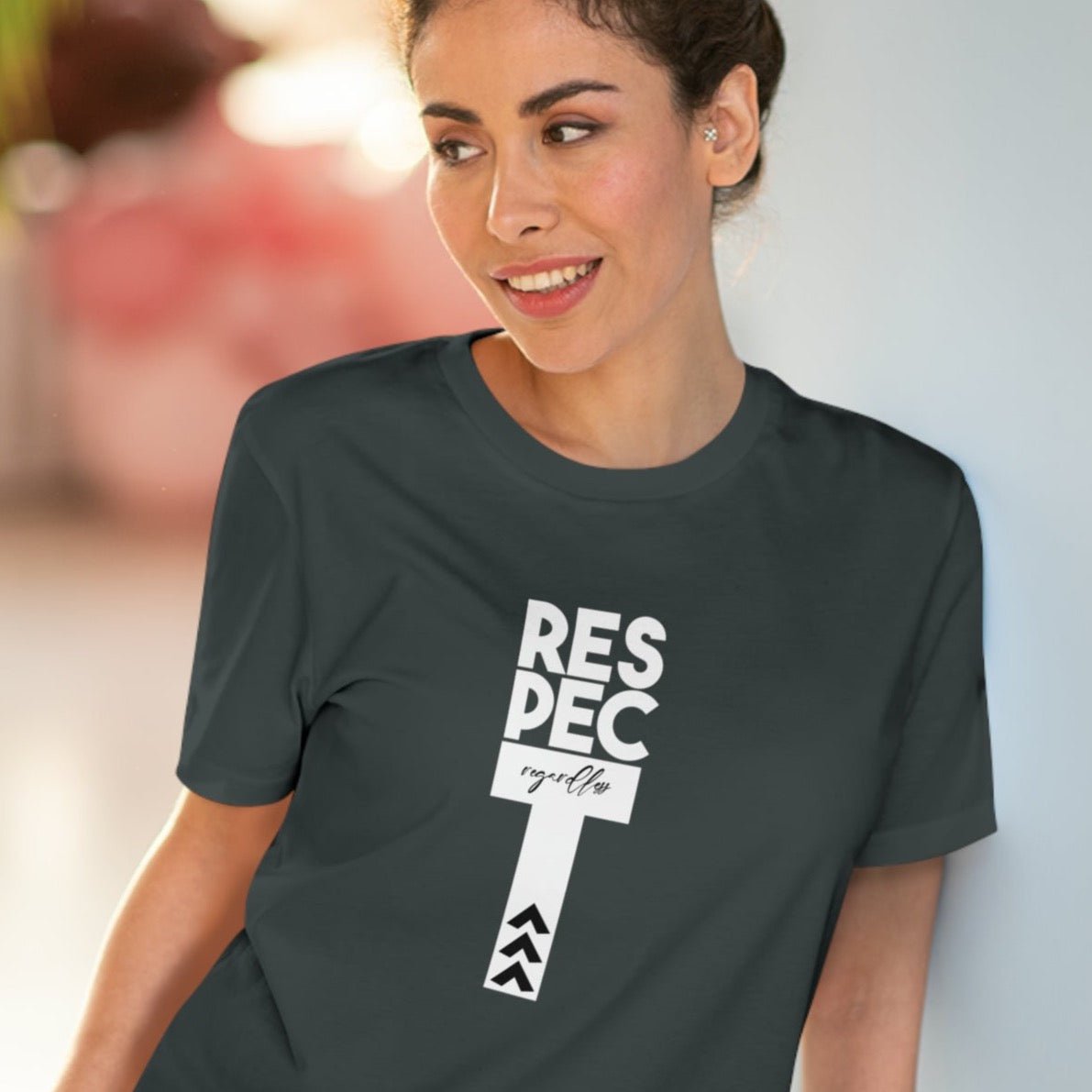 Wear the feminist 'Respect Regardless' organic cotton t-shirt—a bold statement for equality in the UK.