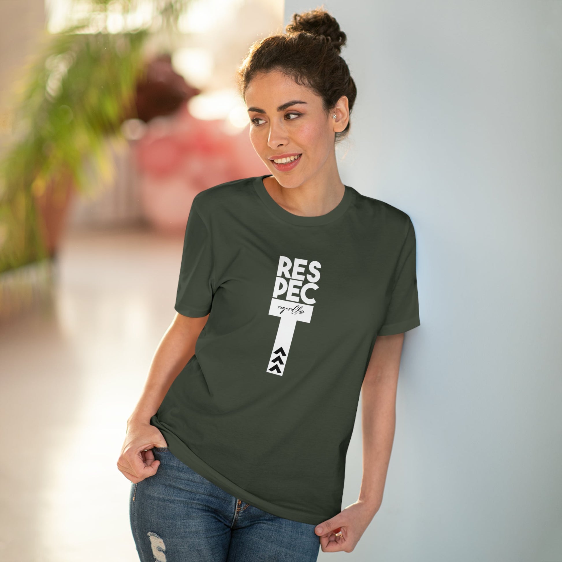 Stand for equality in our feminist 'Respect Regardless' organic cotton t-shirt—soft, ethical, and bold.