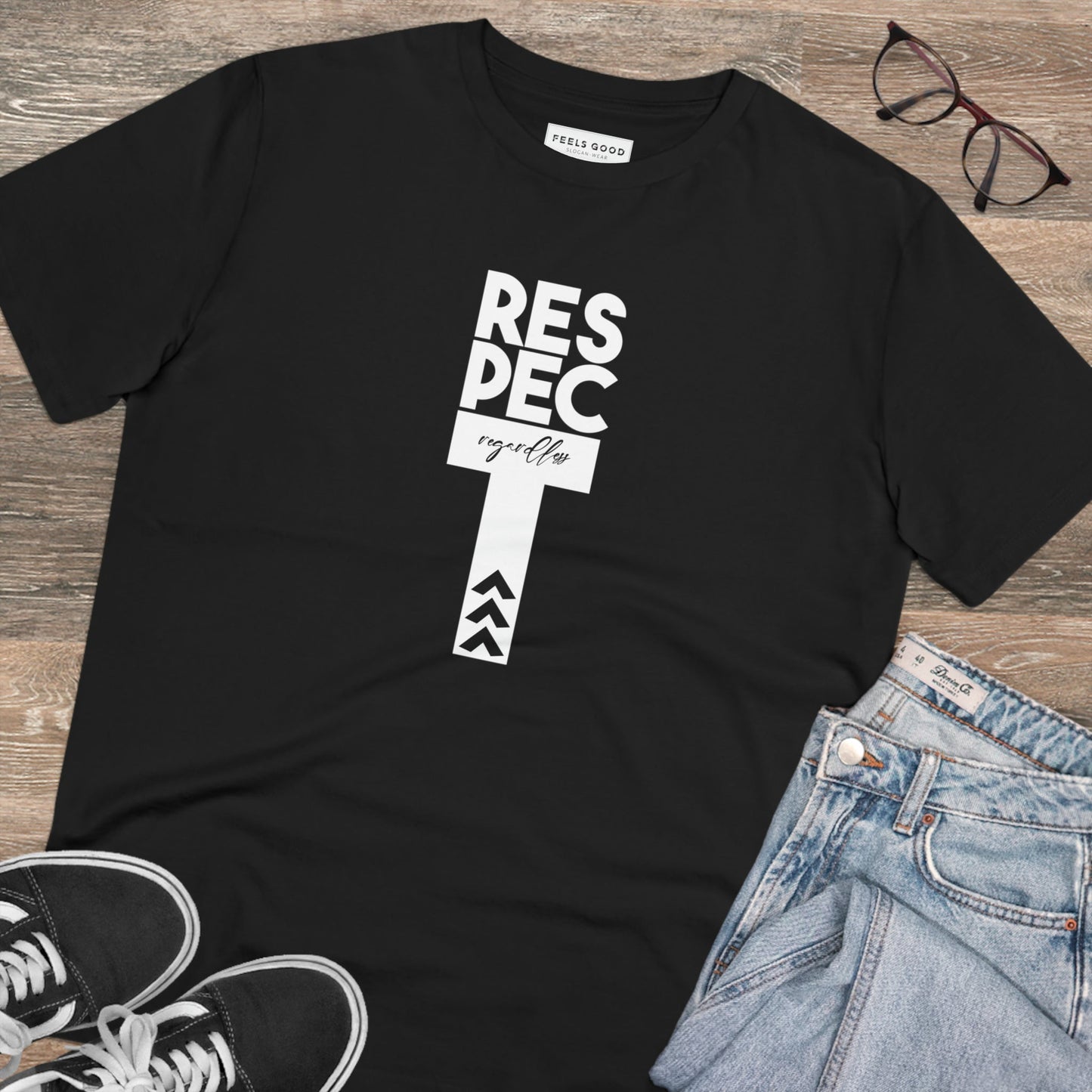 Empower your voice with our feminist 'Respect Regardless' organic cotton t-shirt—ethical and bold.