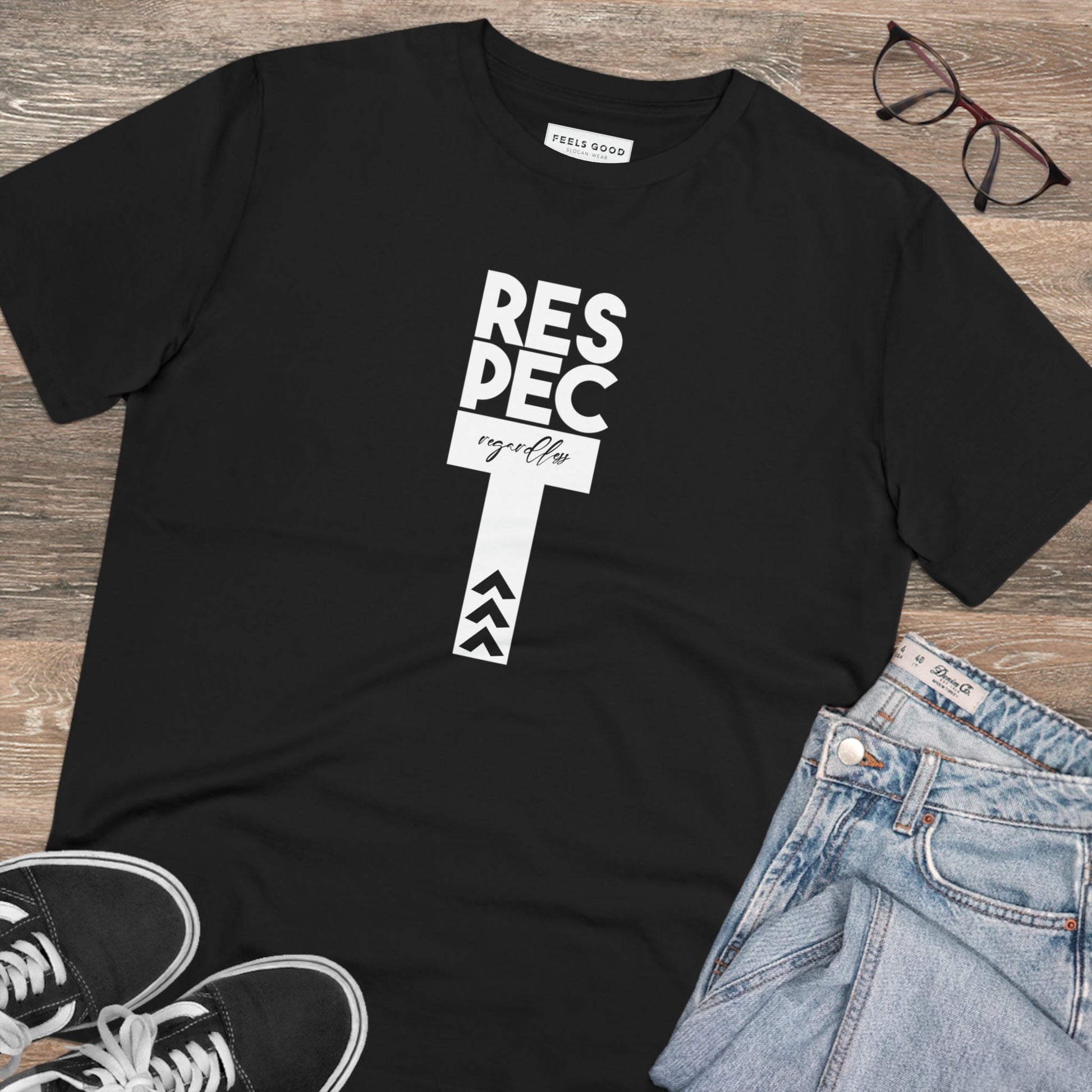 Empower your voice with our feminist 'Respect Regardless' organic cotton t-shirt—ethical and bold.
