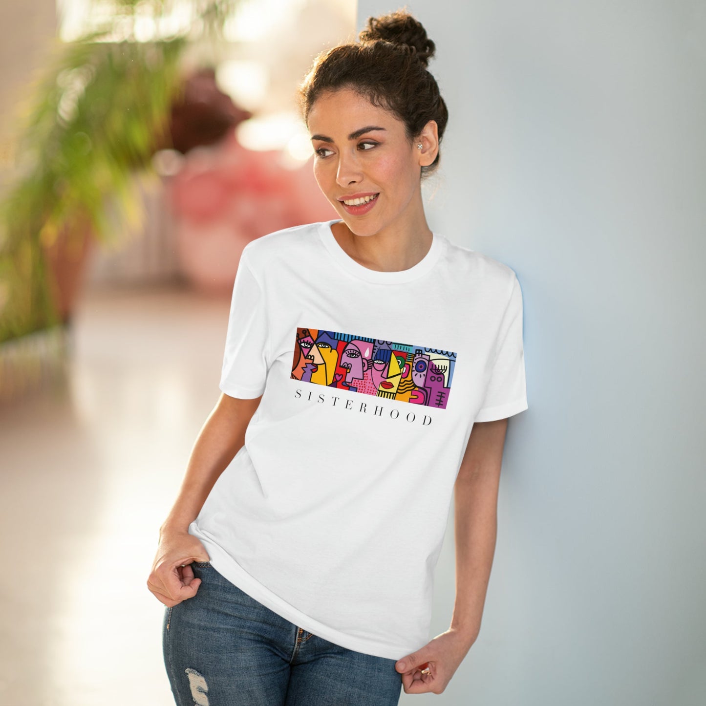 Wear your values with the feminist 'Sisterhood' organic cotton t-shirt, perfect quotes for tshirt lovers.