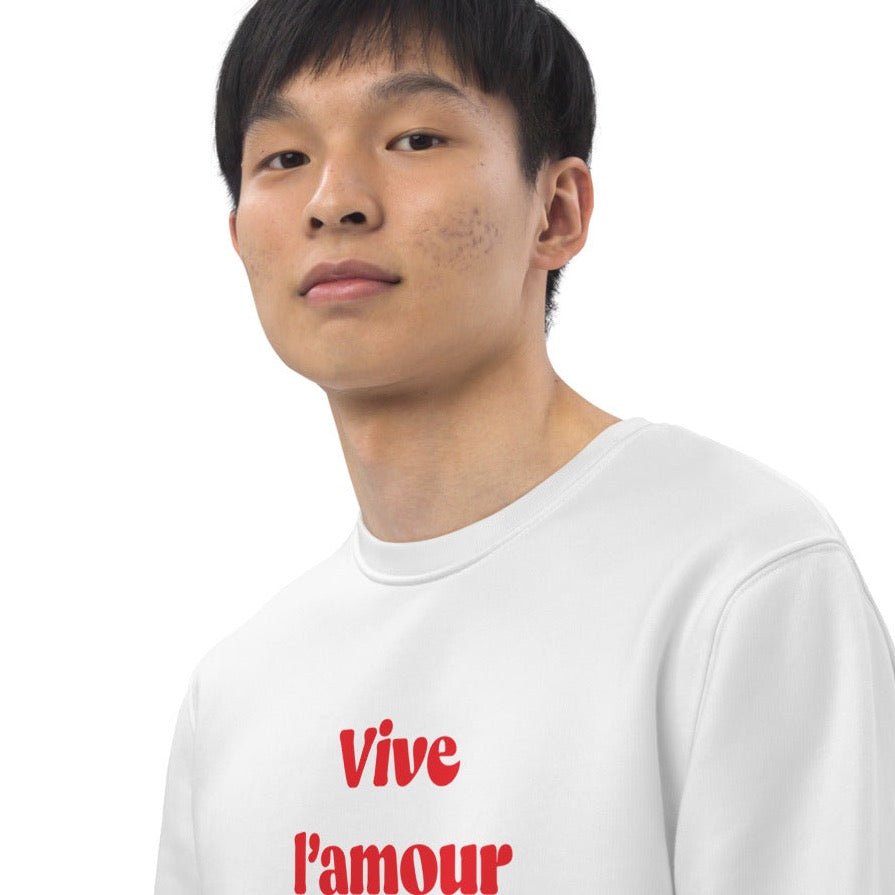 French slogan jumper: 'Long Live Love' organic cotton.