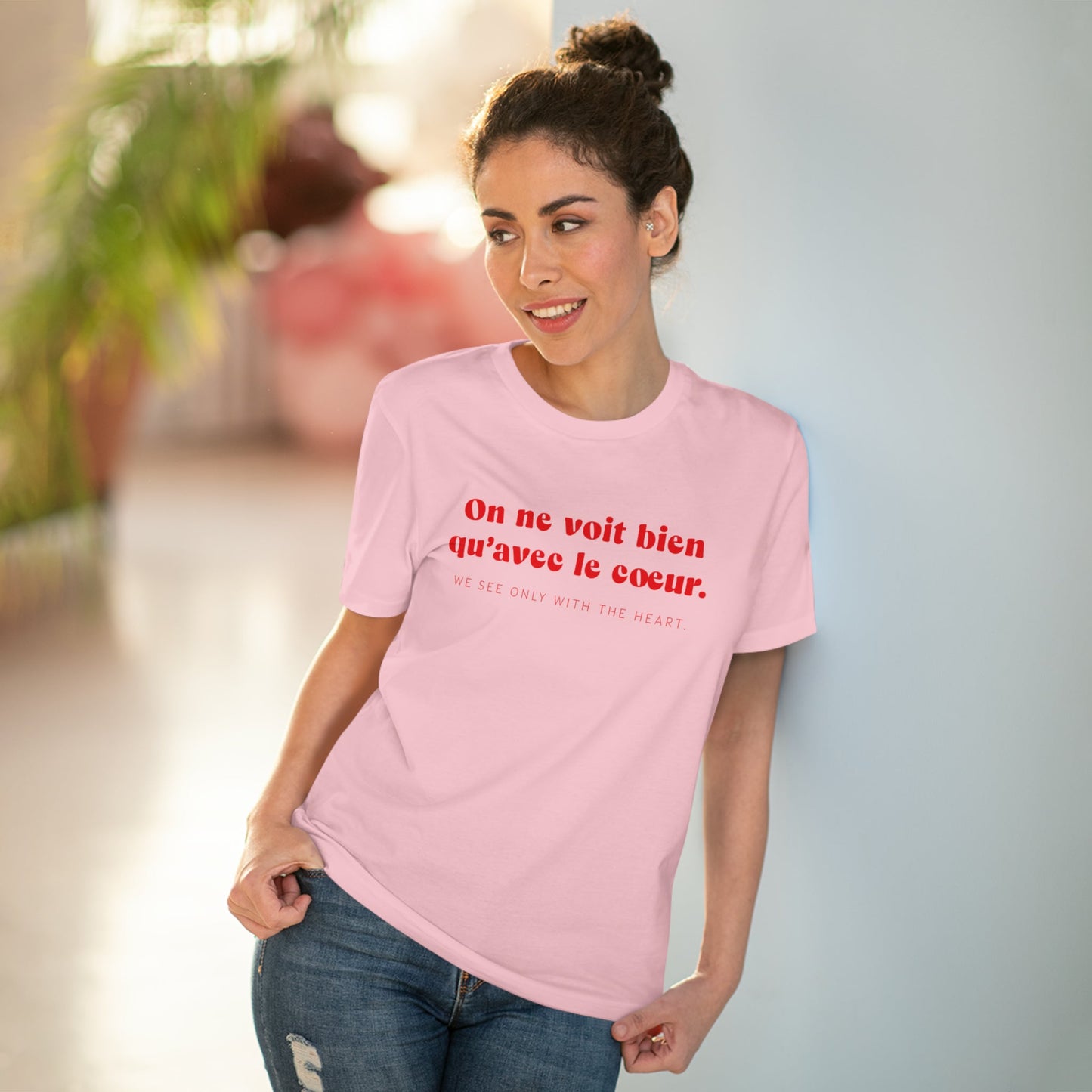 Francophile 'Seeing With The Heart' Organic Cotton T-shirt, funny French quote tee