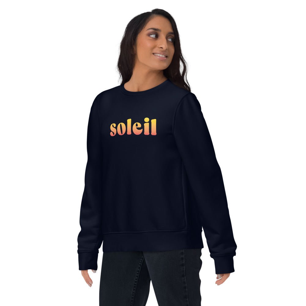 'Sun' French phrase on organic cotton sweatshirt.