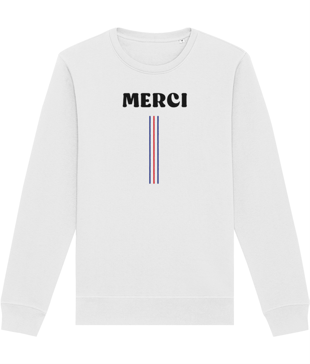 Searching for presents for Francophiles? Try the Francophile 'Thanks' Organic Cotton Sweatshirt!
