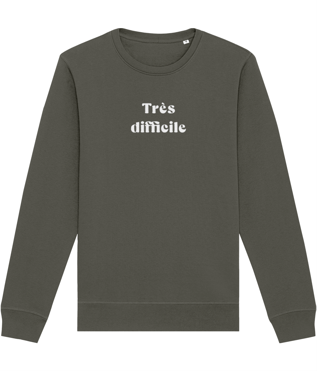 Organic cotton jumper with 'Very Difficult' French vibe.