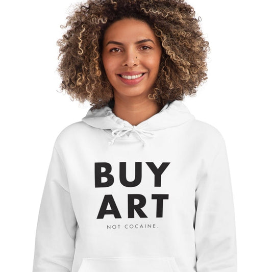 Trendy hip-hop hoodie with 'Buy Art, Not Cocaine' lettering
- Cool Hoodie