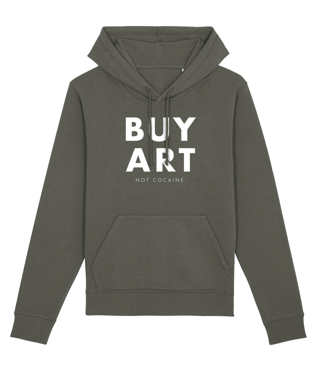 Graphic hoodies with meaning – Hip Hop 'Buy Art, Not Cocaine' Organic Cotton Hoodie for urban wear.